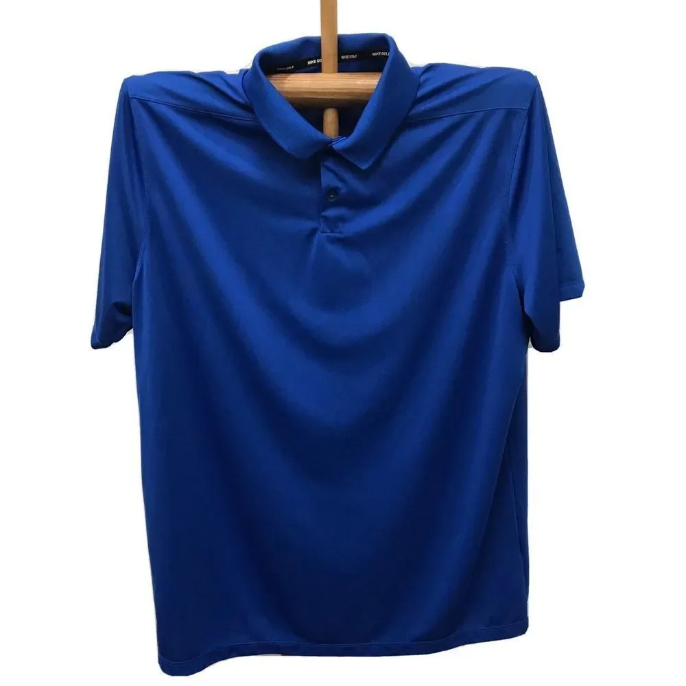 NIKE GOLF POLO SHIRT XL BLUE Logo DRI-FIT PERFORMANCE Button Collar Stretch